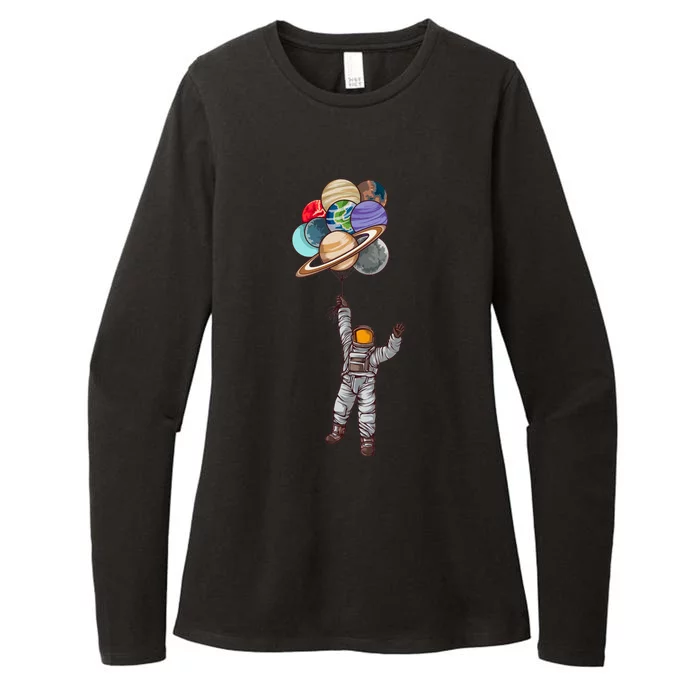 Astronaut Flying Away On Balloons Womens CVC Long Sleeve Shirt