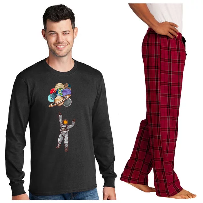 Astronaut Flying Away On Balloons Long Sleeve Pajama Set