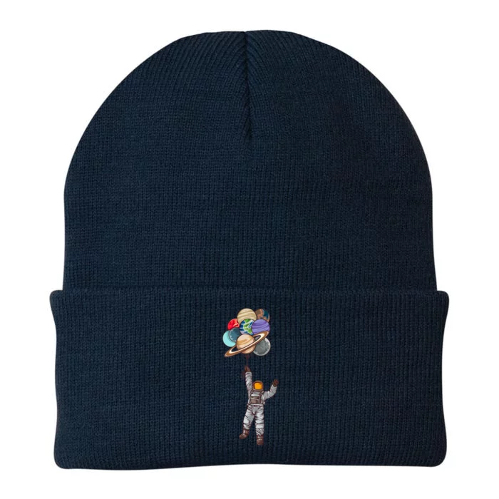 Astronaut Flying Away On Balloons Knit Cap Winter Beanie