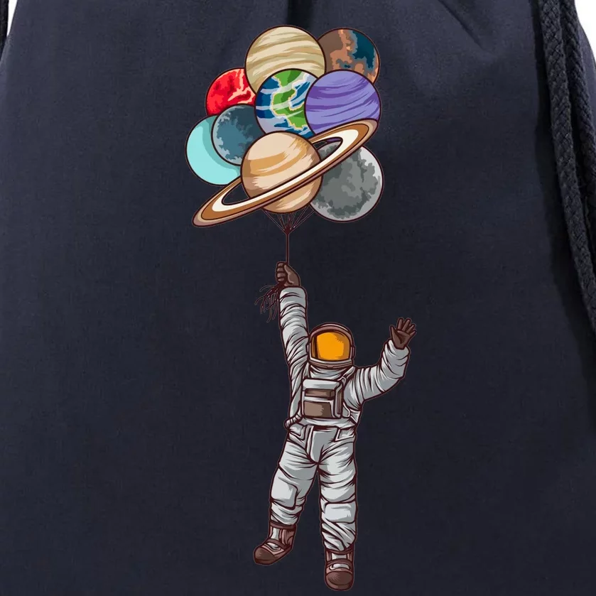 Astronaut Flying Away On Balloons Drawstring Bag