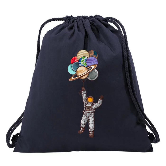 Astronaut Flying Away On Balloons Drawstring Bag