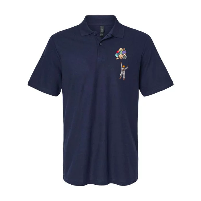 Astronaut Flying Away On Balloons Softstyle Adult Sport Polo