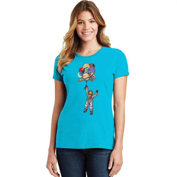 Astronaut Flying Away On Balloons Women's T-Shirt