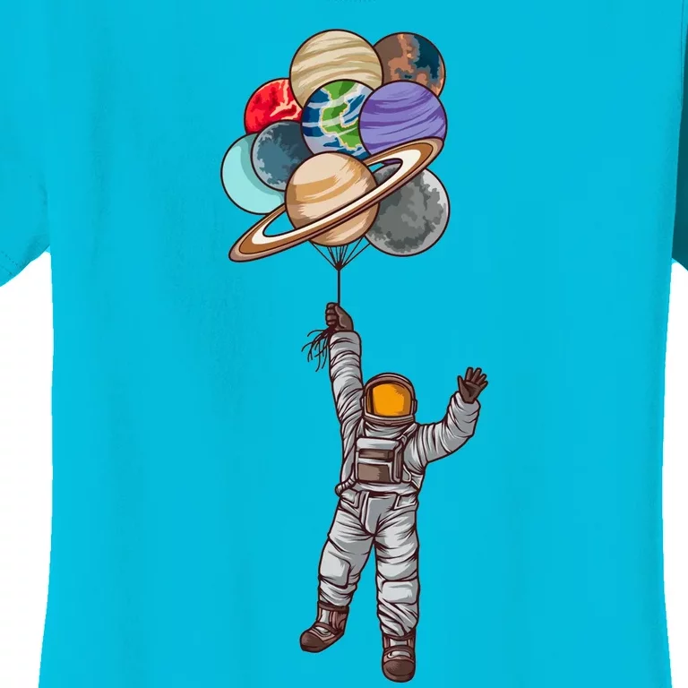 Astronaut Flying Away On Balloons Women's T-Shirt