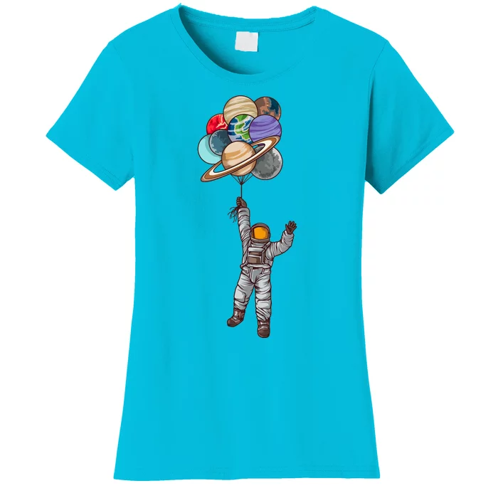 Astronaut Flying Away On Balloons Women's T-Shirt