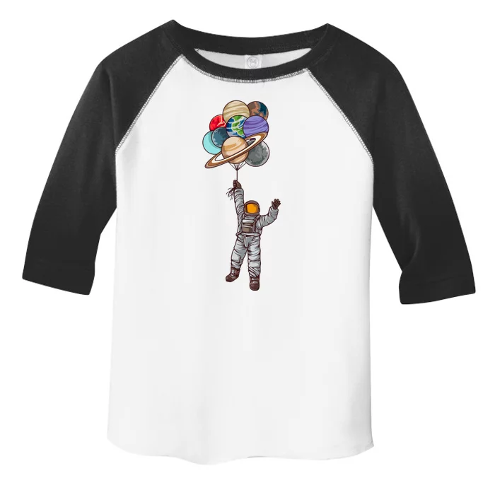 Astronaut Flying Away On Balloons Toddler Fine Jersey T-Shirt