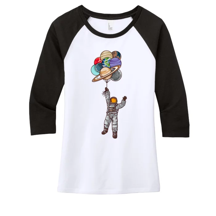 Astronaut Flying Away On Balloons Women's Tri-Blend 3/4-Sleeve Raglan Shirt