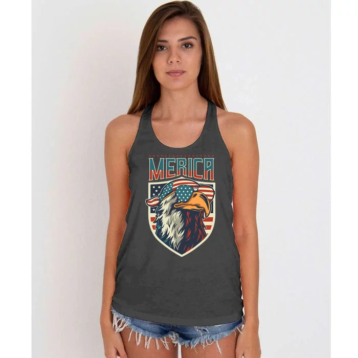 American Flag Bald Eagle 4th of July Patriotic USA Gift Women's Knotted Racerback Tank