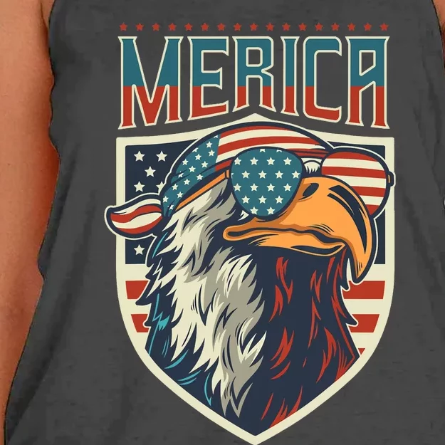 American Flag Bald Eagle 4th of July Patriotic USA Gift Women's Knotted Racerback Tank