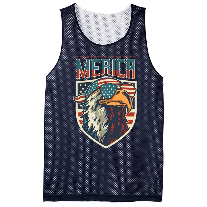 American Flag Bald Eagle 4th of July Patriotic USA Gift Mesh Reversible Basketball Jersey Tank