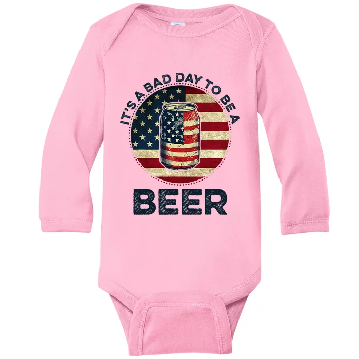 American Flag Beer Glass Its A B.A.D Day To Be A Beer Baby Long Sleeve Bodysuit