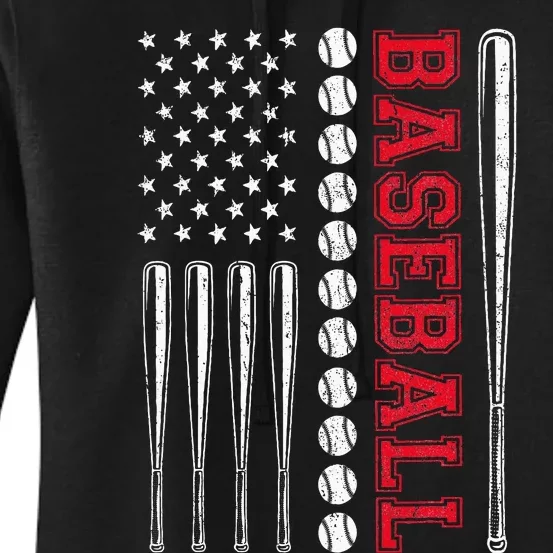 American Flag Baseball Team Gift Women's Pullover Hoodie