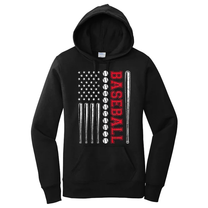 American Flag Baseball Team Gift Women's Pullover Hoodie