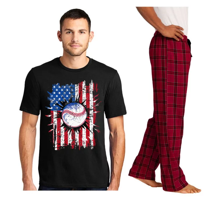 American Flag Baseball Vintage 4th Of July USA Patriotic Pajama Set