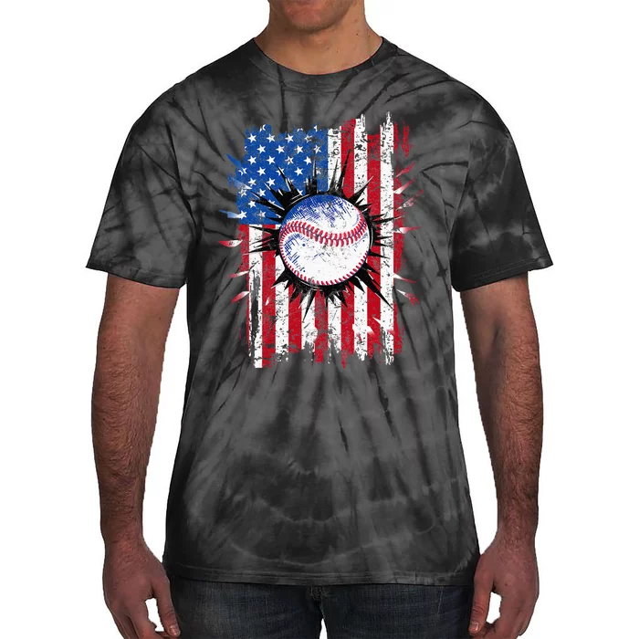 American Flag Baseball Vintage 4th Of July USA Patriotic Tie-Dye T-Shirt