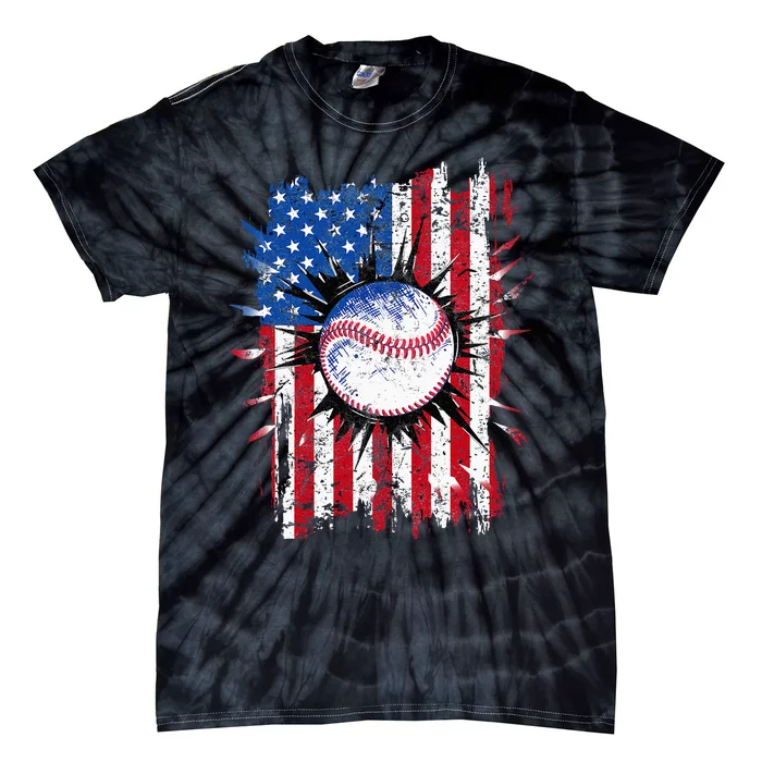 American Flag Baseball Vintage 4th Of July USA Patriotic Tie-Dye T-Shirt