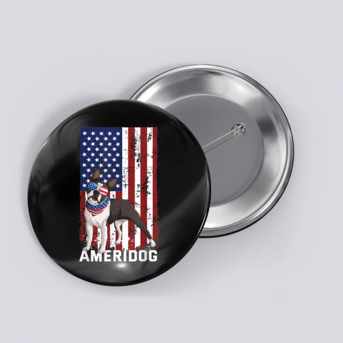 Ameridog Funny Boston Terrier With Sunglases American Flag Button