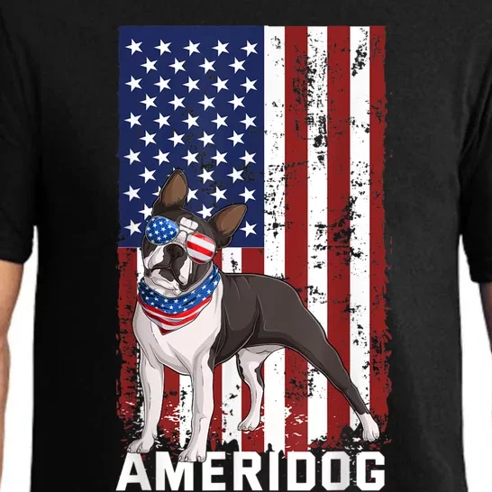 Ameridog Funny Boston Terrier With Sunglases American Flag Pajama Set