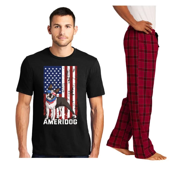 Ameridog Funny Boston Terrier With Sunglases American Flag Pajama Set