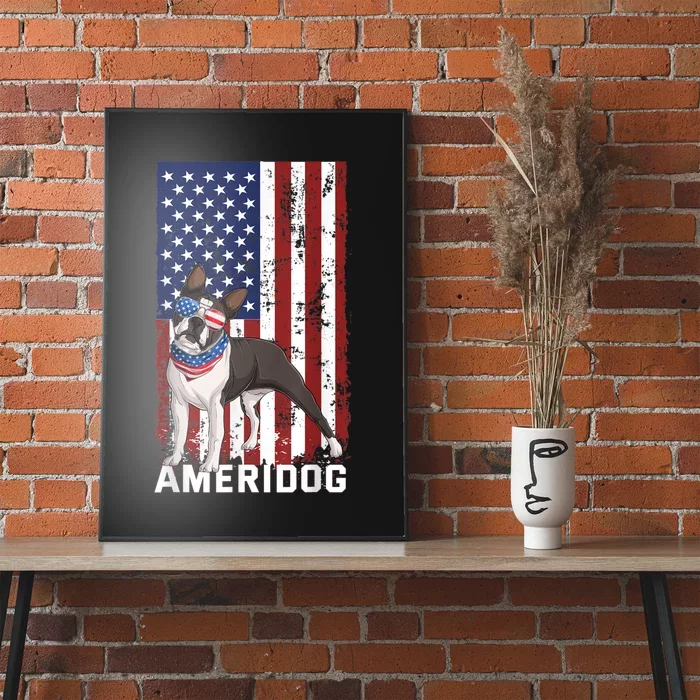 Ameridog Funny Boston Terrier With Sunglases American Flag Poster