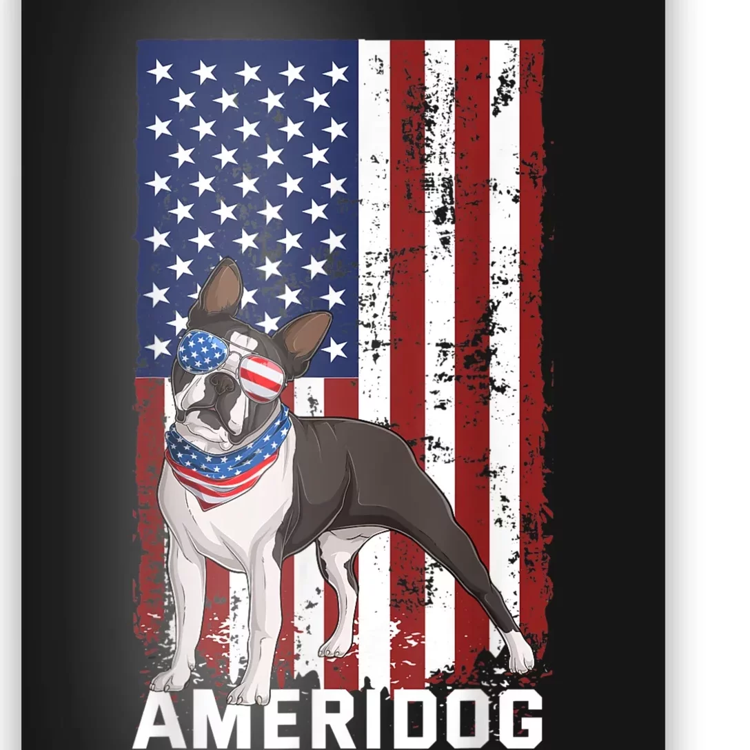 Ameridog Funny Boston Terrier With Sunglases American Flag Poster