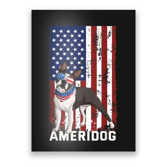 Ameridog Funny Boston Terrier With Sunglases American Flag Poster