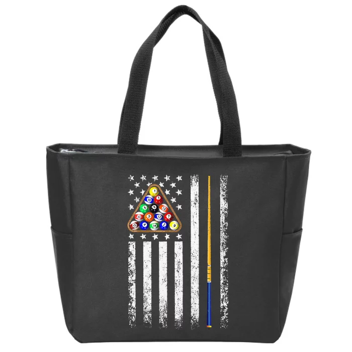 American Flag Billiard Vintage Pool Player Zip Tote Bag