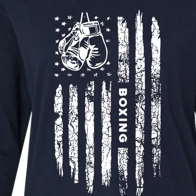 American Flag Boxing Distressed Boxer Vintage Boxing Womens Cotton Relaxed Long Sleeve T-Shirt