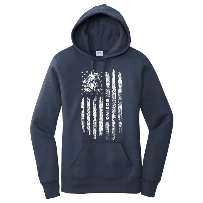 American Flag Boxing Distressed Boxer Vintage Boxing Women's Pullover Hoodie