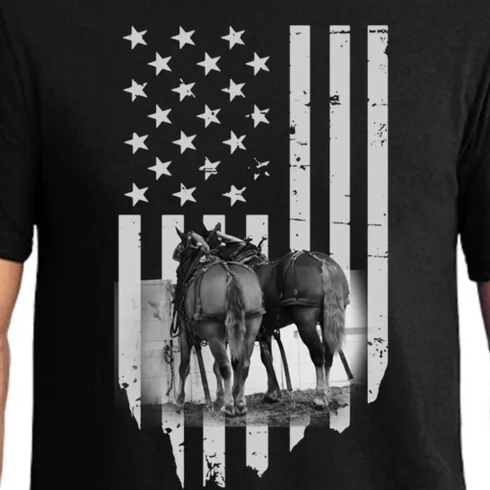 American Flag Belgian Draft Horses Gift For Farmer Meaningful Gift Pajama Set