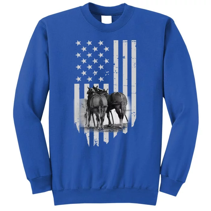 American Flag Belgian Draft Horses Gift For Farmer Meaningful Gift Tall Sweatshirt