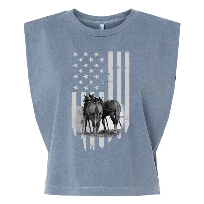 American Flag Belgian Draft Horses Gift For Farmer Meaningful Gift Garment-Dyed Women's Muscle Tee