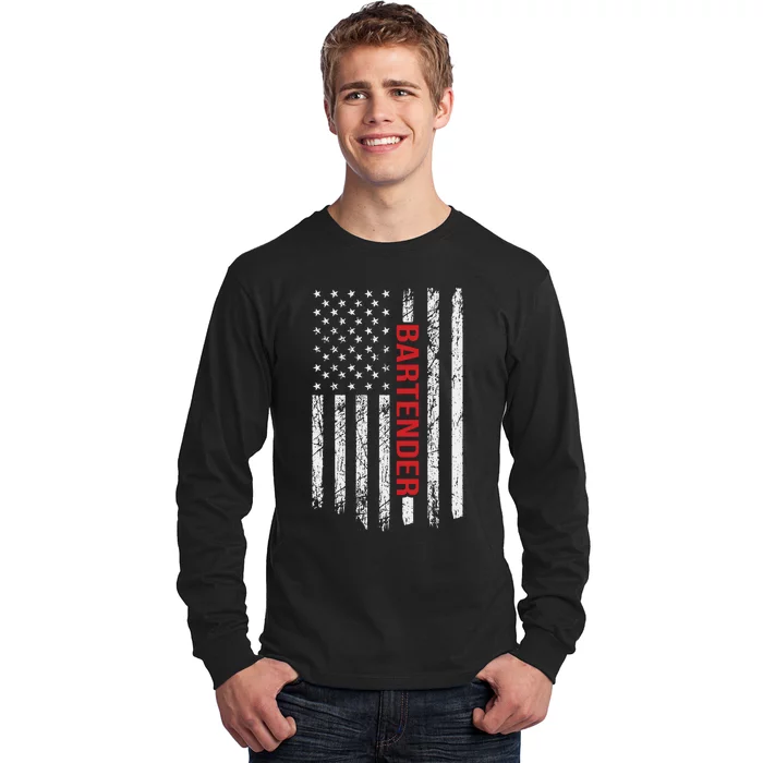 American Flag Bartender Fathers Day Long Sleeve Shirt