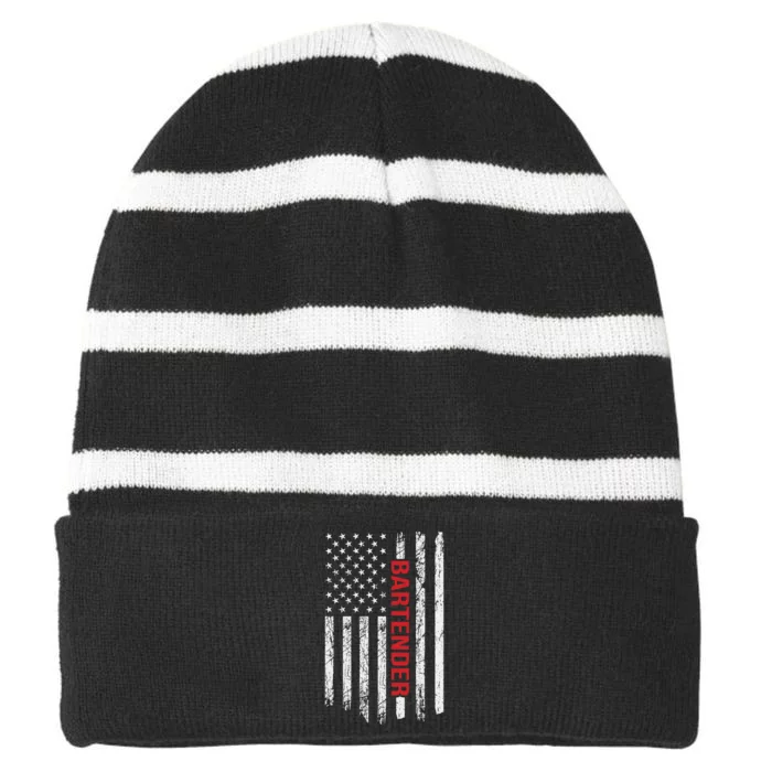 American Flag Bartender Fathers Day Striped Beanie with Solid Band