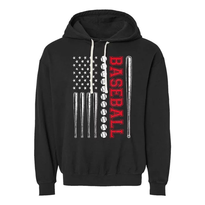 American Flag Baseball Team Gift For Men Women Garment-Dyed Fleece Hoodie