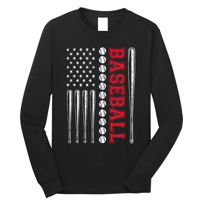 American Flag Baseball Team Gift For Men Women Long Sleeve Shirt