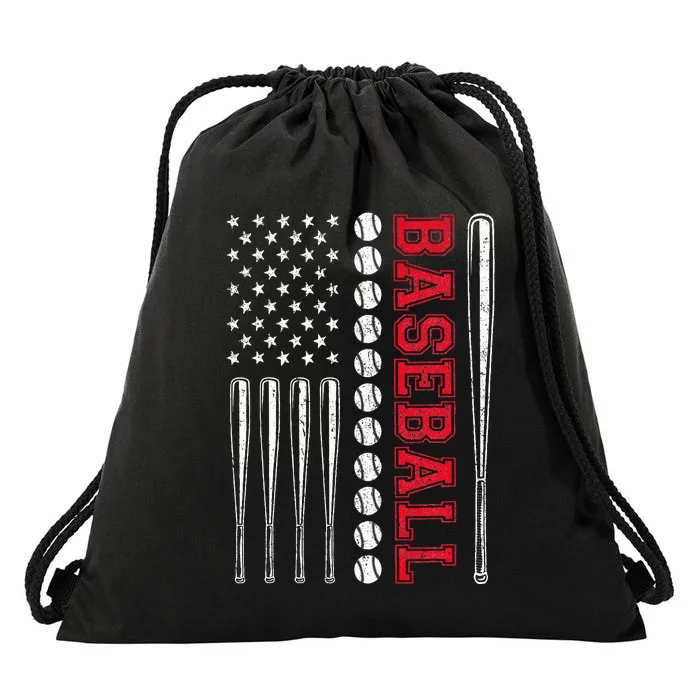 American Flag Baseball Team Gift For Men Women Drawstring Bag