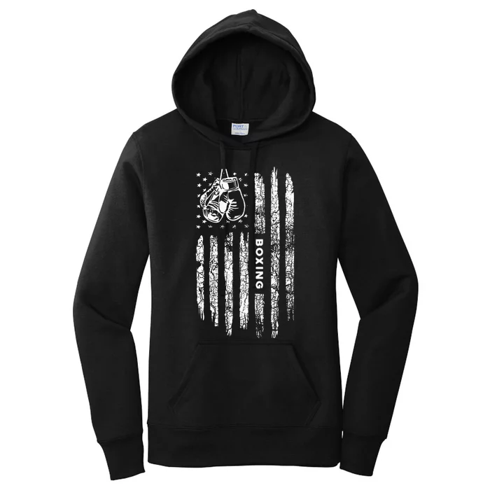 American Flag Boxing Distressed Boxer Vintage Boxing Women's Pullover Hoodie