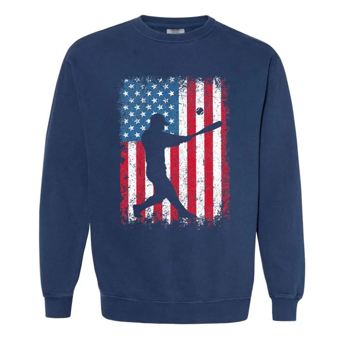 American Flag Baseball Team Gift Garment-Dyed Sweatshirt