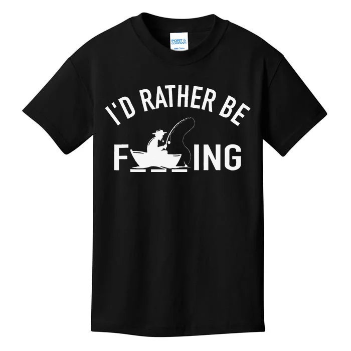 Angler Fishing Boat Fish Fisherman Id Rather Be Fishing Kids T-Shirt