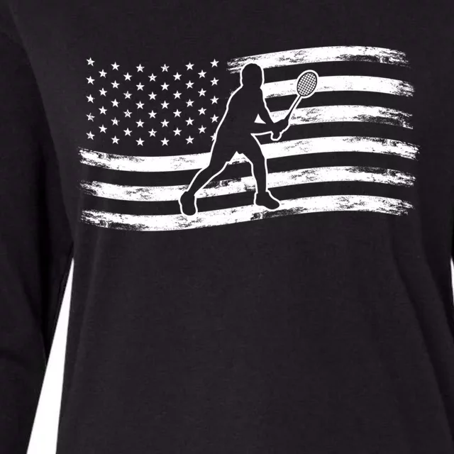 American Flag Badminton Gift Womens Cotton Relaxed Long Sleeve T-Shirt