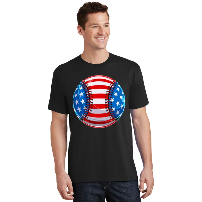 American Flag Baseball Gift 4th Of July Usa Flag Baseball Gift T-Shirt