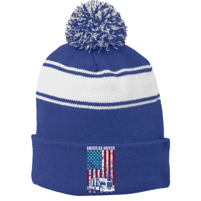 American Flag Big Rig Semifunny Gifttrailer Truck Driver Gift Great Gift Stripe Pom Pom Beanie