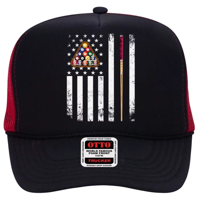 American Flag Billiard Vintage Pool Player Snooker Gift High Crown Mesh Trucker Hat