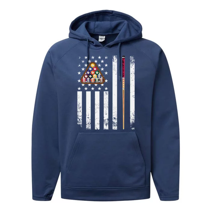 American Flag Billiard Vintage Pool Player Snooker Gift Performance Fleece Hoodie