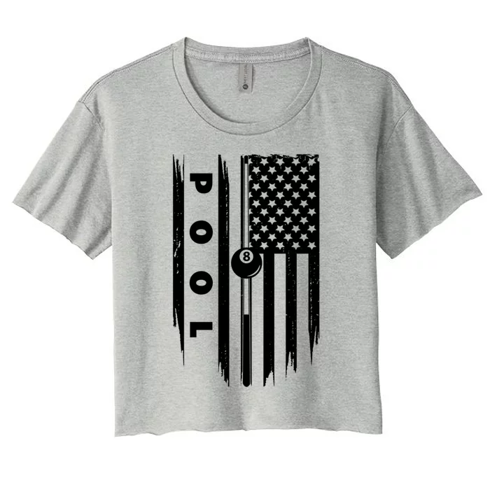 American Flag Billiards Pool Player Billiard Gift Women's Crop Top Tee