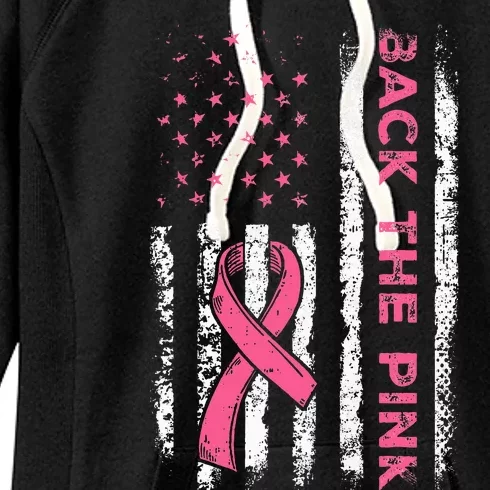 American Flag Back The Breast Cancer Awareness Women's Fleece Hoodie