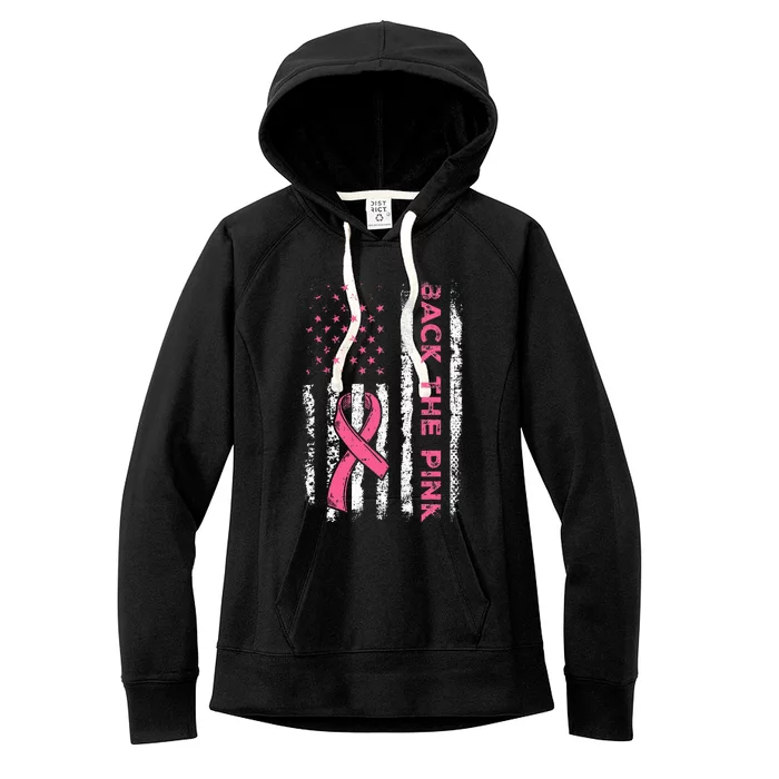 American Flag Back The Breast Cancer Awareness Women's Fleece Hoodie