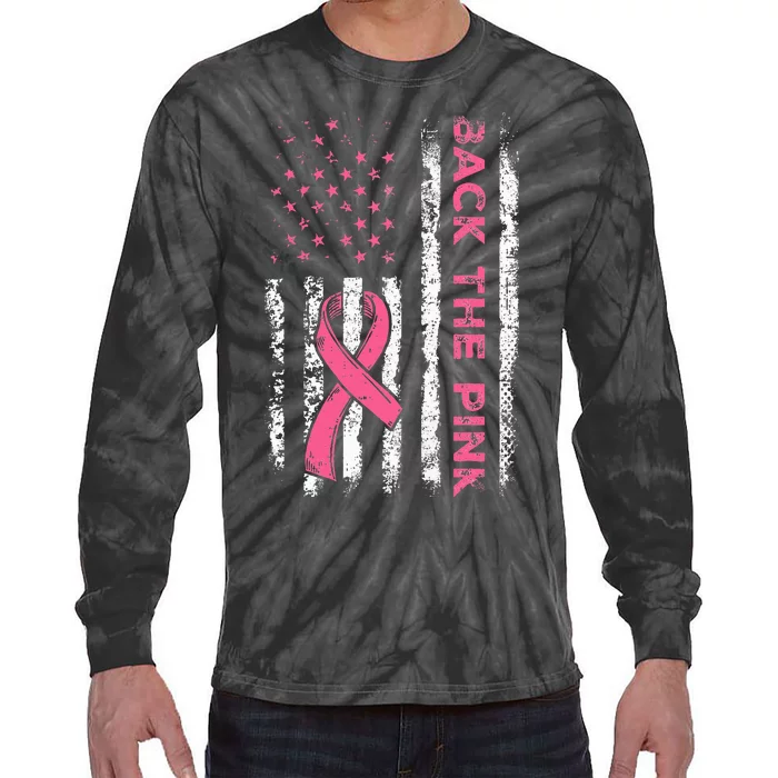 American Flag Back The Breast Cancer Awareness Tie-Dye Long Sleeve Shirt