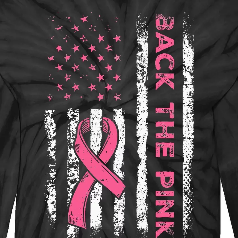 American Flag Back The Breast Cancer Awareness Tie-Dye Long Sleeve Shirt